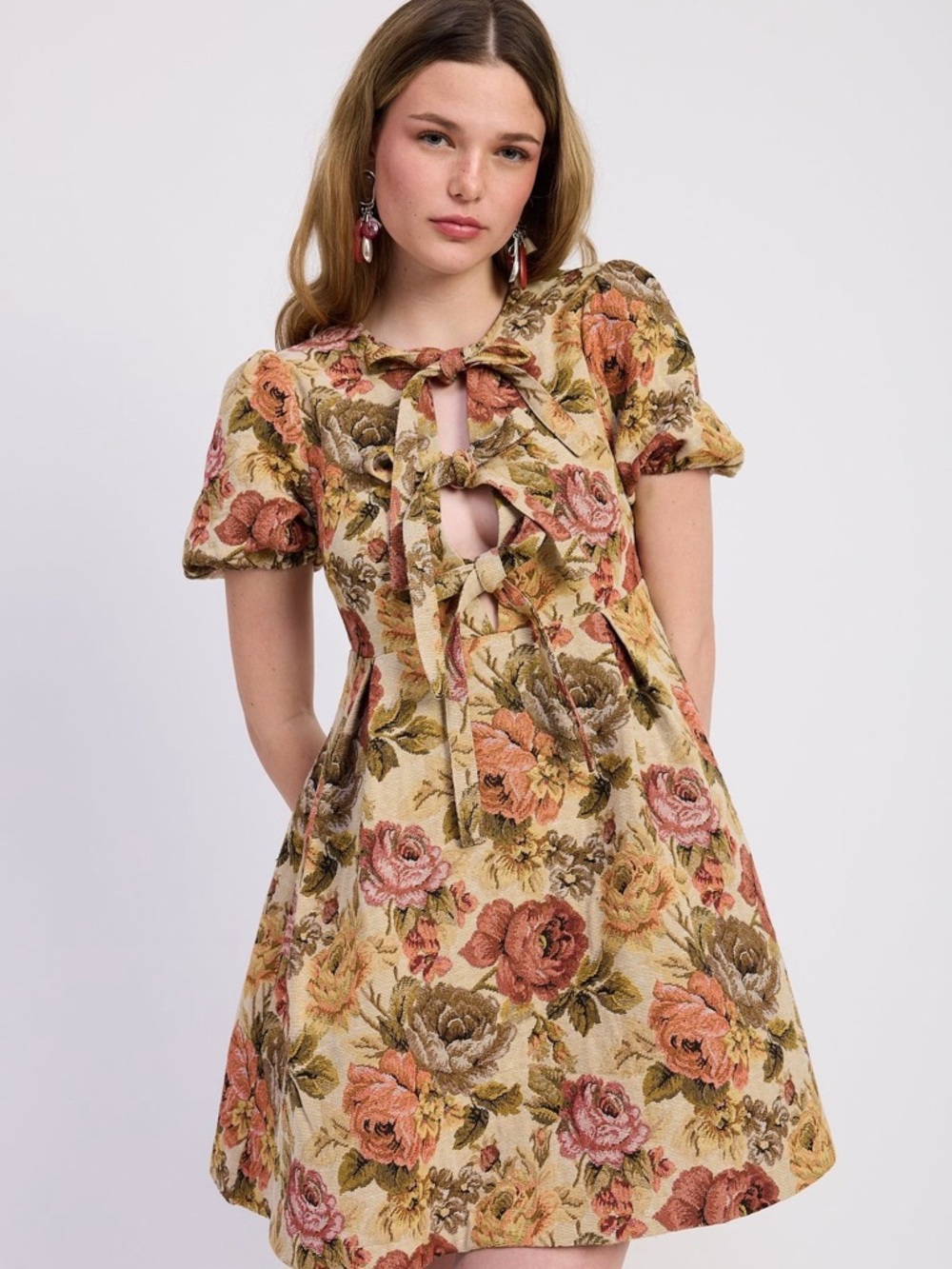 Floral Tie-Front Short Sleeve Dress babydoll dress